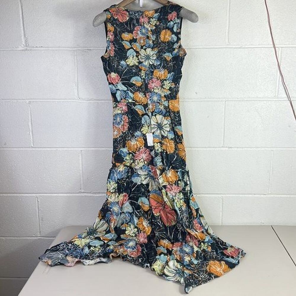 RTR Peter PilottoRuched Navy Floral Dress Sz4 Sleeveless Asymmetrical MIDI silk - Picture 6 of 8
